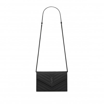YSL CASSANDRE ENVELOPE CHAIN WALLET IN GRAIN DE POUDRE LEATHER 742920BOW081000 (19*12.5*3.5cm)